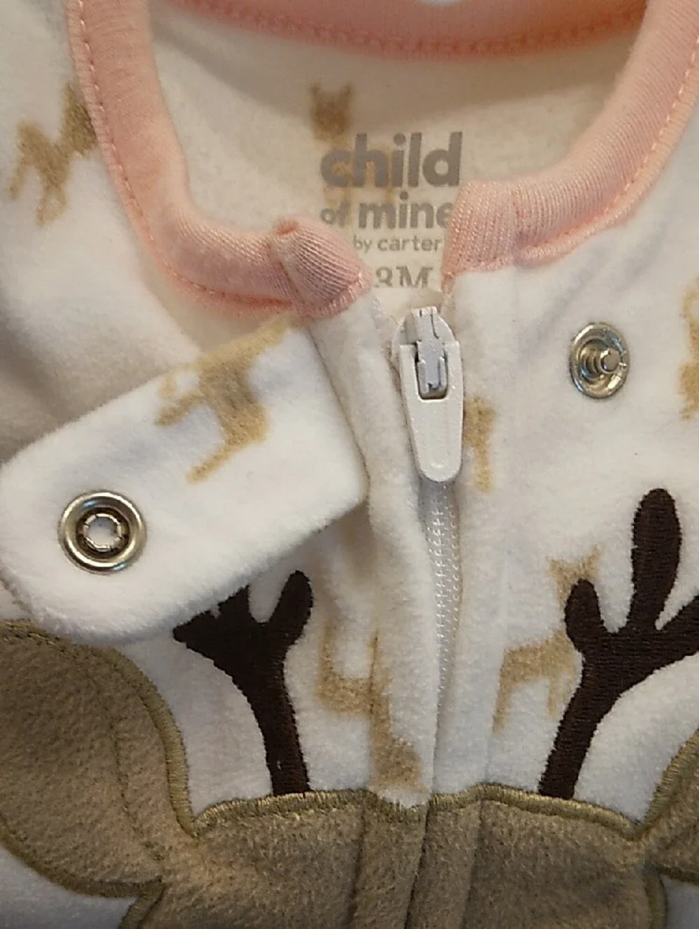 child of mine By Carters Cream Fleece Deer Footed One-Piece with Pink Trim